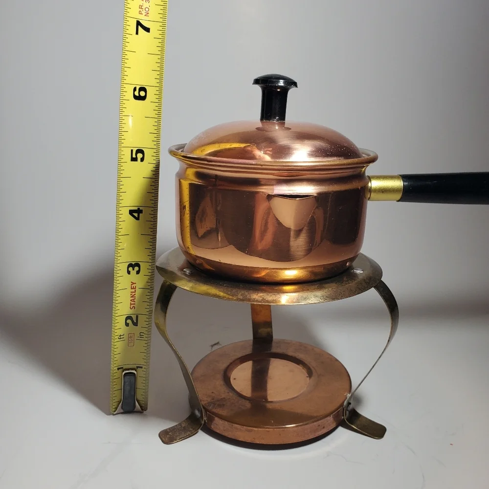 Mid-Century Vintage Copper Fondue Set Butter Warmer Small Sauce Pot Cookware